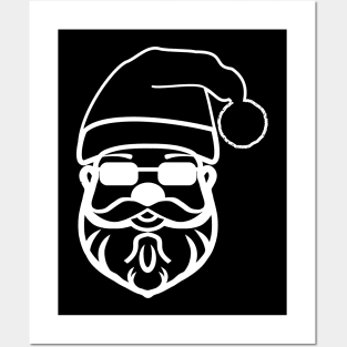 Christmas Silhouette Cartoon Santa Claus White Posters and Art